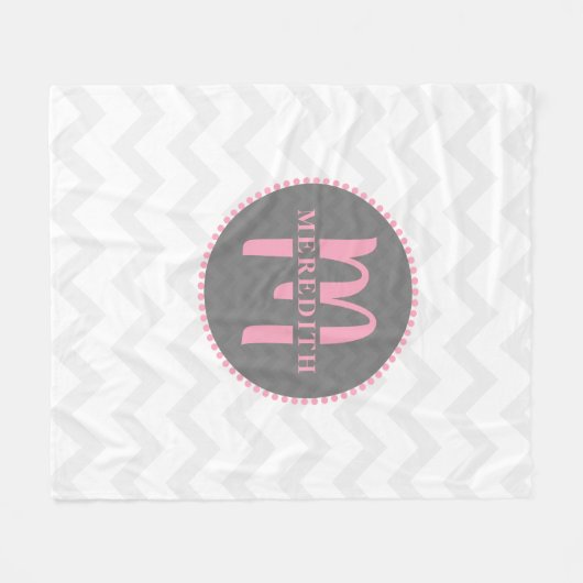 Monogrammed Chevron Name Pink Fleece Deken (Voorkant (Horizontaal))