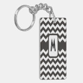 Monogrammed Chevron Sleutelhanger: Zwart, Wit Zigz Sleutelhanger (Voorkant Links)