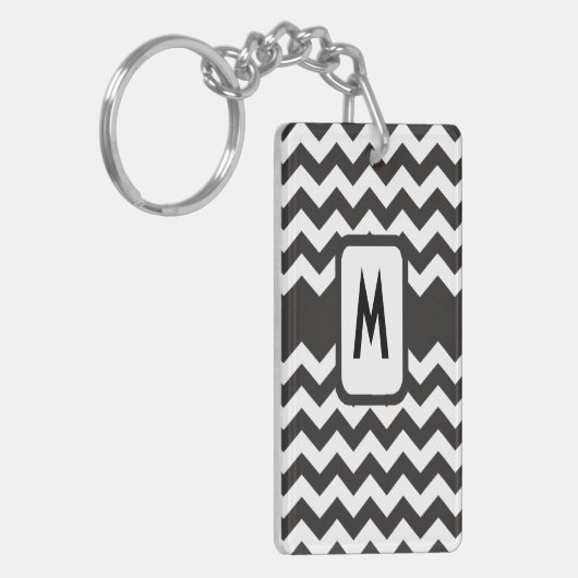 Monogrammed Chevron Sleutelhanger: Zwart, Wit Zigz Sleutelhanger (Voorkant Links)