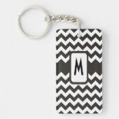 Monogrammed Chevron Sleutelhanger: Zwart, Wit Zigz Sleutelhanger (Voorkant)
