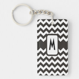Monogrammed Chevron Sleutelhanger: Zwart, Wit Zigz Sleutelhanger