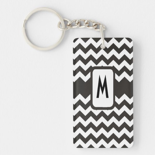 Monogrammed Chevron Sleutelhanger: Zwart, Wit Zigz Sleutelhanger (Voorkant)