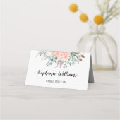 Monogrammed Chic Blush Floral Place Card Plaatskaartje (Voorkant)