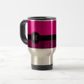 Monogrammed Chic Deep Pink Black Stripes Cirkel Reisbeker (Voorkant links)