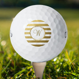 Monogrammed Chic Golf Balls Girly Gold Stripes Golfballen