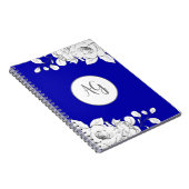 Monogrammed Chic Modern Royal Blue Floral Notitieboek (Rechterzijde)