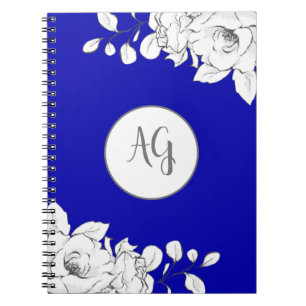 Monogrammed Chic Modern Royal Blue Floral Notitieboek