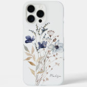 Monogrammed Chic  Waterverf Blauwe Bloem Case-Mate iPhone Case (Achterkant)