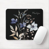 Monogrammed Chic  Waterverf Blauwe Bloem Muismat (Met muis)