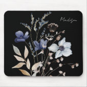 Monogrammed Chic  Waterverf Blauwe Bloem Muismat (Voorkant)