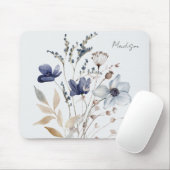 Monogrammed Chic  Waterverf Blauwe Bloem Muismat (Met muis)