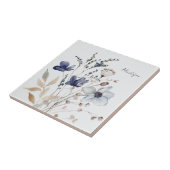 Monogrammed Chic Waterverf Blauwe Bloem Tegeltje (Zijkant)
