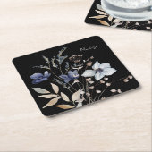 Monogrammed Chic  Waterverf Blauwe Bloemen Kartonnen Onderzetters (Schuin)