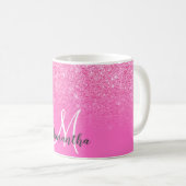 Monogrammed chique roze glitter ombre jouw naam to koffiemok (Voorkant rechts)