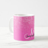 Monogrammed chique roze glitter ombre jouw naam to koffiemok (Voorkant links)