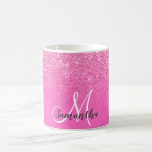 Monogrammed chique roze glitter ombre jouw naam to koffiemok