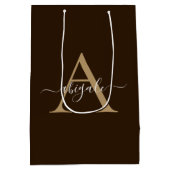 Monogrammed Chocolate Brown Gold | Minimale legant Medium Cadeauzakje (Achterkant)