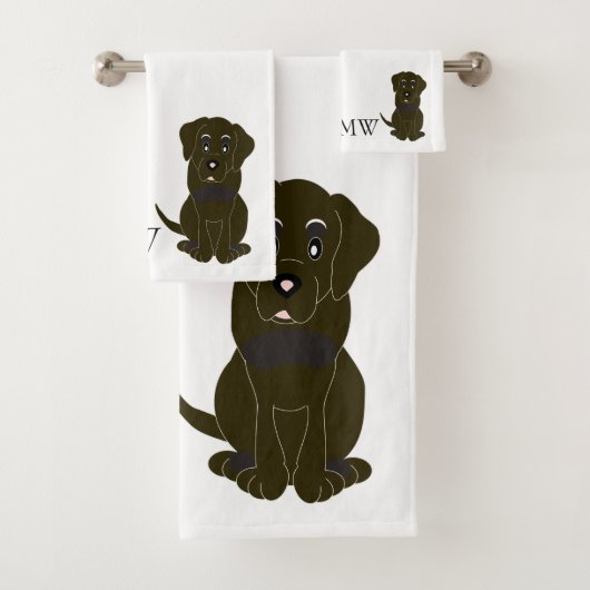 Monogrammed Chocolate Labrador Dog Design Bad Handdoek (Insitu)