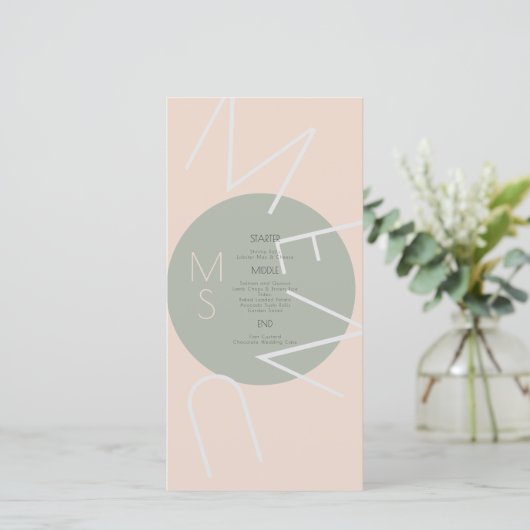 Monogrammed Circular Sage Pink Menu Heart Weddendi (Staand voorkant)