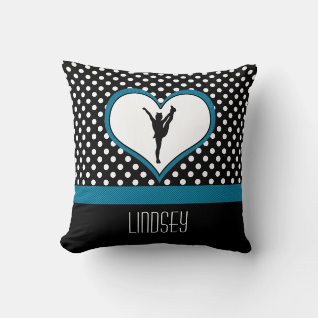 Monogrammed Classic Blauwgroen Polka-Dot Cheer w/H Kussen (Voorkant)