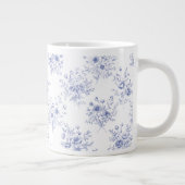 Monogrammed Classic Blue Flowers Floral Pattern Grote Koffiekop (Rechts)