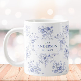 Monogrammed Classic Blue Flowers Floral Pattern Grote Koffiekop