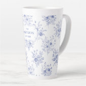 Monogrammed Classic Blue Flowers Floral Pattern Latte Mok (Rechterhoek)