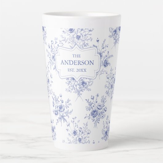 Monogrammed Classic Blue Flowers Floral Pattern Latte Mok (Voorkant)