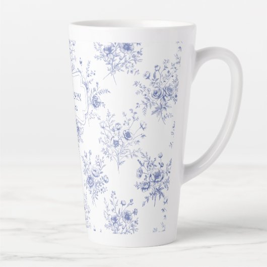 Monogrammed Classic Blue Flowers Floral Pattern Latte Mok (Rechts)