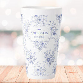 Monogrammed Classic Blue Flowers Floral Pattern Latte Mok
