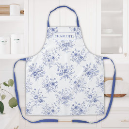 Monogrammed Classic Blue Flowers Floral Pattern Schort