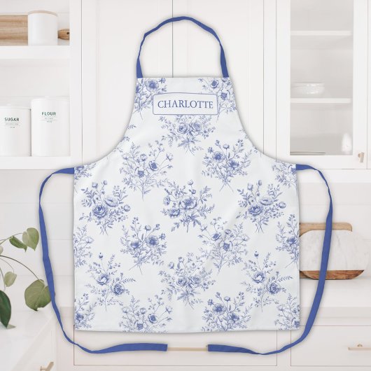 Monogrammed Classic Blue Flowers Floral Pattern Schort