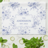 Monogrammed Classic Blue Flowers Floral Pattern Theedoek (Gevouwen)