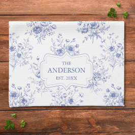Monogrammed Classic Blue Flowers Floral Pattern Theedoek