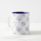 Monogrammed Classic Blue Flowers Floral Pattern Tweekleurige Koffiemok (Voorkant links)
