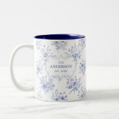Monogrammed Classic Blue Flowers Floral Pattern Tweekleurige Koffiemok (Links)