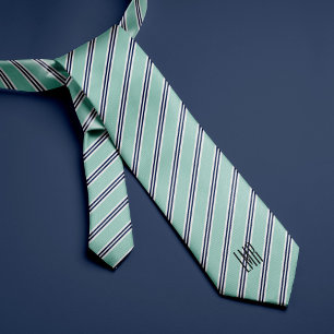 Monogrammed Classic Mint Green and Navy Stripes Stropdas