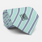 Monogrammed Classic Mint Green and Navy Stripes Stropdas (Opgerold)
