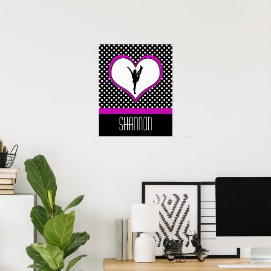 Monogrammed Classic Pink Polka-Dot w Heart Poster (Thuiskantoor)