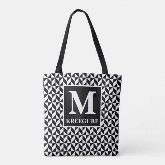Monogrammed Classic Serif BW Abstract Chevron Tote Bag (Achterkant)