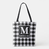 Monogrammed Classic Serif BW Checkered Tilt Tote Bag (Achterkant)