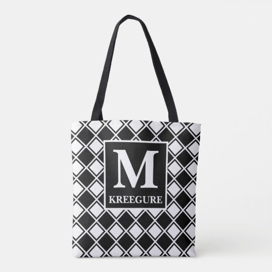 Monogrammed Classic Serif BW Checkered Tilt Tote Bag (Achterkant)