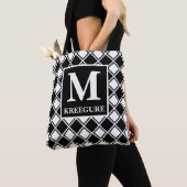 Monogrammed Classic Serif BW Checkered Tilt Tote Bag (Dichtbij)