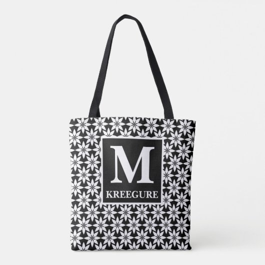 Monogrammed Classic Serif BW Clematis Tote Bag (Achterkant)