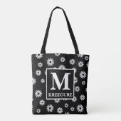 Monogrammed Classic Serif BW Daisies Tote Bag (Achterkant)