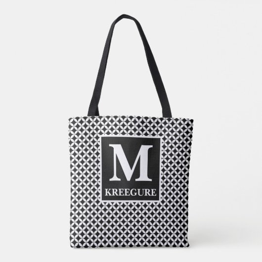 Monogrammed Classic Serif BW Diamond Dot Tote Bag (Achterkant)