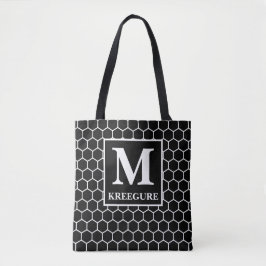 Monogrammed Classic Serif BW Honeycomb Tote Bag