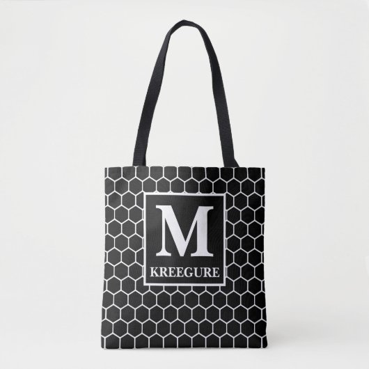 Monogrammed Classic Serif BW Honeycomb Tote Bag (Voorkant)