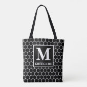 Monogrammed Classic Serif BW Honeycomb Tote Bag (Achterkant)