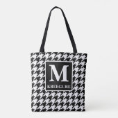 Monogrammed Classic Serif BW Houndstooth Tote Bag (Achterkant)